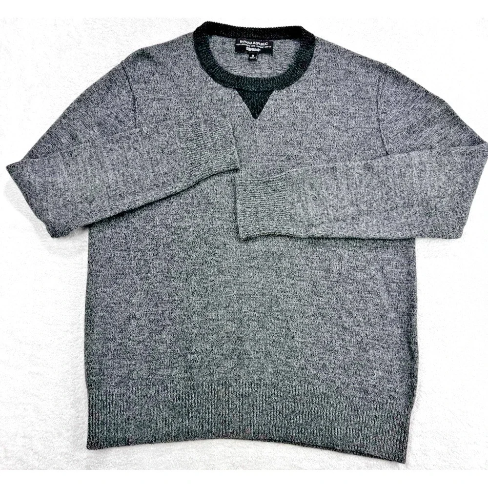 Banana Republic Filpucci Merino Wool‎ Sweater Men M Gray L/S Crew Ribbed Collar